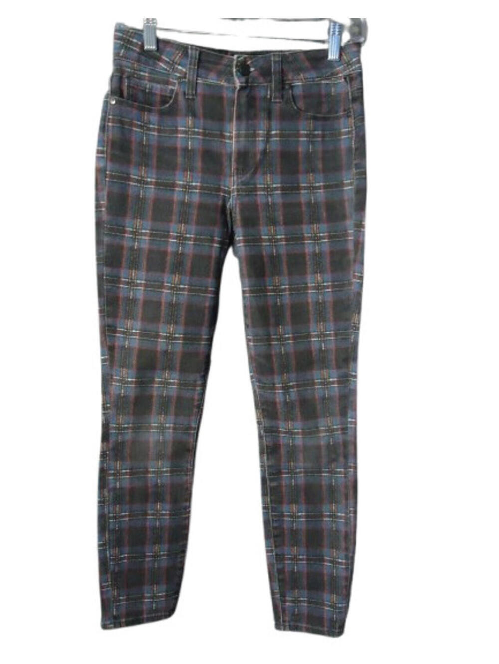 PAIGE Women's Skinny Plaid Jeans in Black and Blue